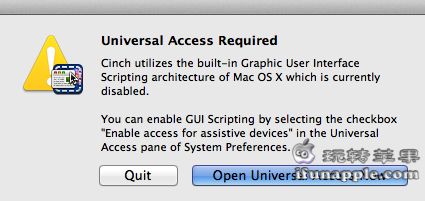 解决部分应用在Mac OS X 10.9 系统中运行时显示「Enable access for assitive devices」的问题